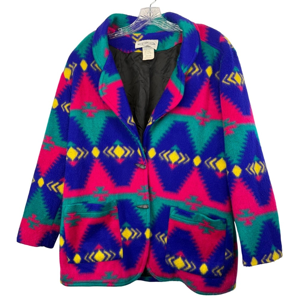 Vintage DWSF Southwestern Aztec Fleece Jacket Made USA Tribal Western M